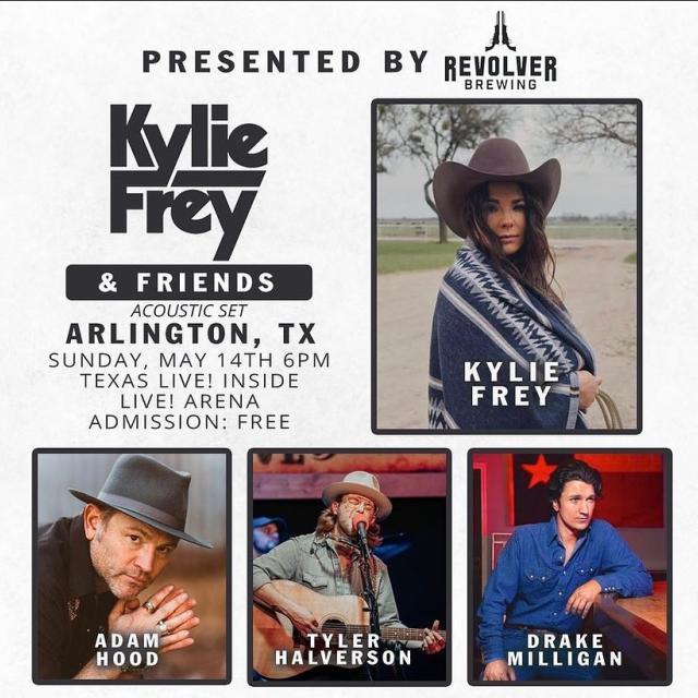 R O L L C A L L 

Will we see you at “Kylie Frey + Friends”? A free concert presented by Revolver Brewing this Sunday, May 14th, at @tx_live. 

Don’t miss the Blood & Honey Light pre-party in @revolverbrewhouse starting at 4PM. After you check out the party, head over to the Live arena for the show at 6PM. 

This Sunday is mother’s day, so bring your mom and have a Sunday Funday, Revolver-style. Live music, great Texas brews, and vendors on-site. 

We are so excited to hangout with our friends @kyliefrenchfrey, @adamhoodmusic, @tylerhalverwho and @drakemilligan!